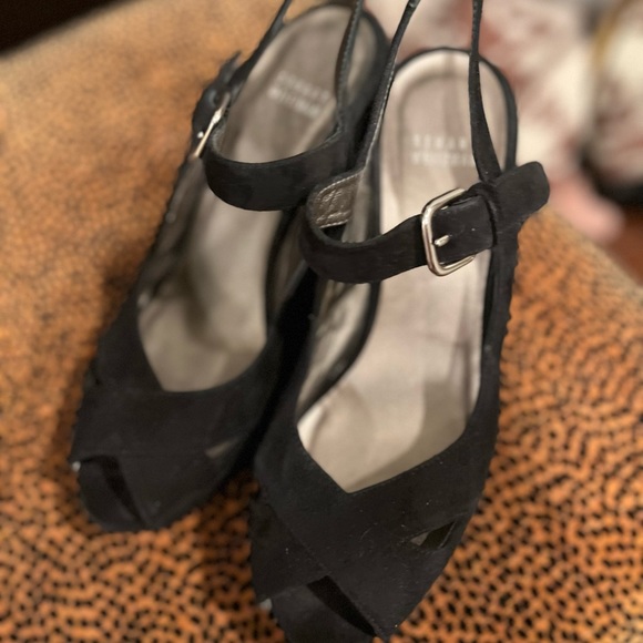 Stuart Weitzman black suede peep toe wedges - Picture 4 of 7